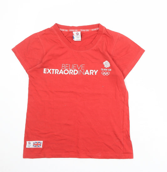 TEAM GB Womens Red 100% Cotton Basic T-Shirt Size S Round Neck - Olympics Team GB