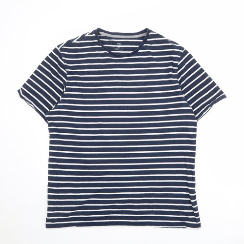 Marks and Spencer Womens Blue Striped Cotton Basic T-Shirt Size M Round Neck