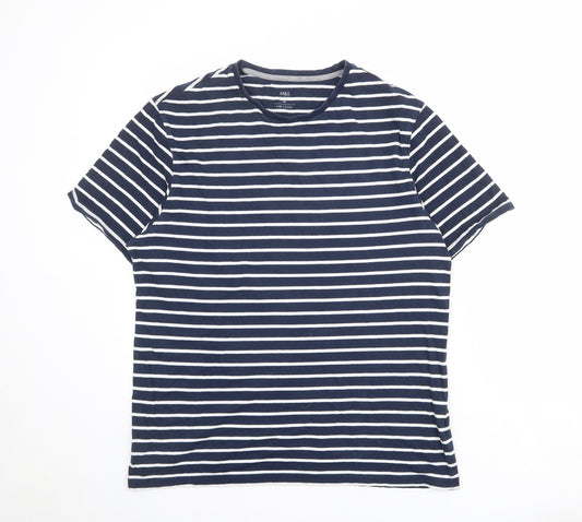 Marks and Spencer Womens Blue Striped Cotton Basic T-Shirt Size M Round Neck