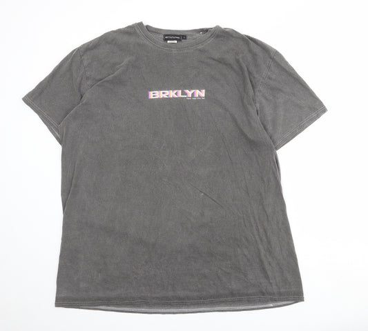 PRETTYLITTLETHING Womens Grey Polyester Basic T-Shirt Size L Round Neck - BRKLYN