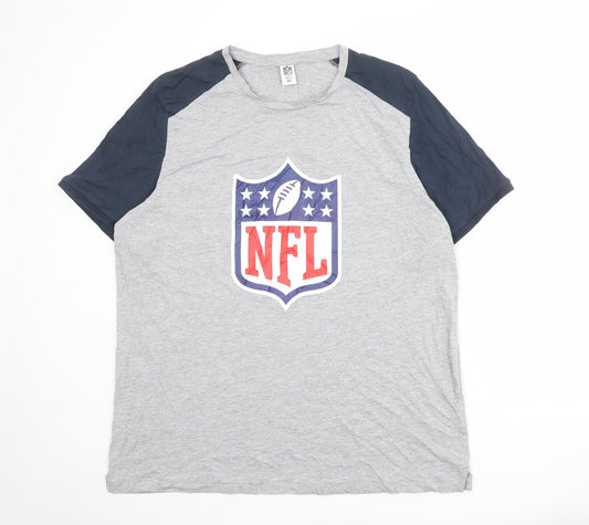 NFL Mens Grey Colourblock Cotton T-Shirt Size 2XL Round Neck