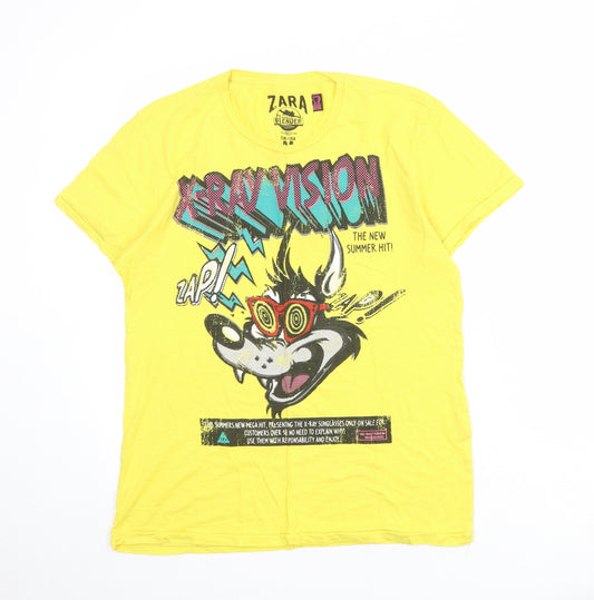 Zara Womens Yellow 100% Cotton Basic T-Shirt Size 10 Round Neck - X-Ray Vision