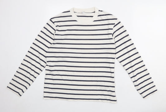 Uniqlo Womens White Striped 100% Cotton Basic T-Shirt Size XS Round Neck