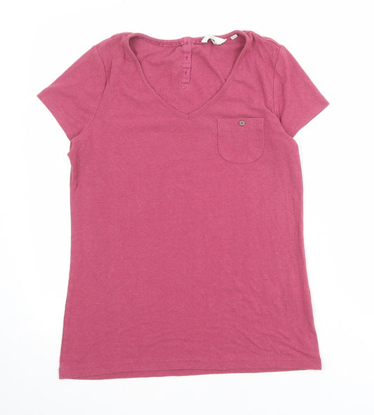 Fat Face Womens Pink Cotton Basic T-Shirt Size 10 V-Neck