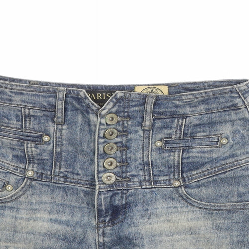 PARISIAN SIGNATURE Womens Blue Cotton Hot Pants Shorts Size 10 Regular Button