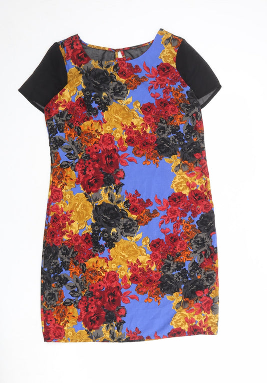 NEXT Womens Multicoloured Floral Polyester Shift Size 10 Round Neck Button