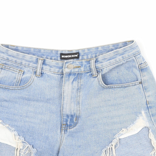 Momokrom Womens Blue Cotton Cut-Off Shorts Size 10 Regular Zip - Distressed look