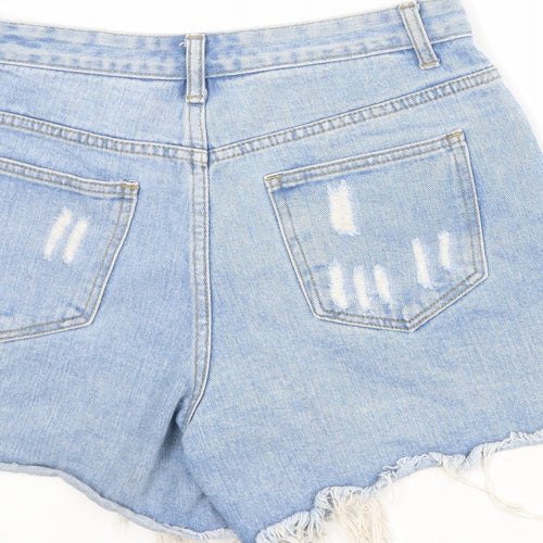 Momokrom Womens Blue Cotton Cut-Off Shorts Size 10 Regular Zip - Distressed look