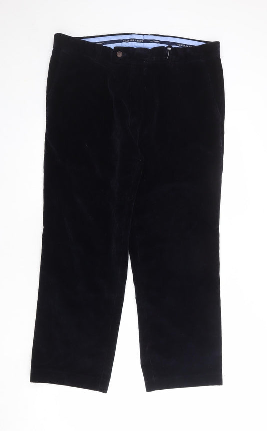 Charles Tyrwhitt Mens Blue Cotton Trousers Size 36 in Regular Zip