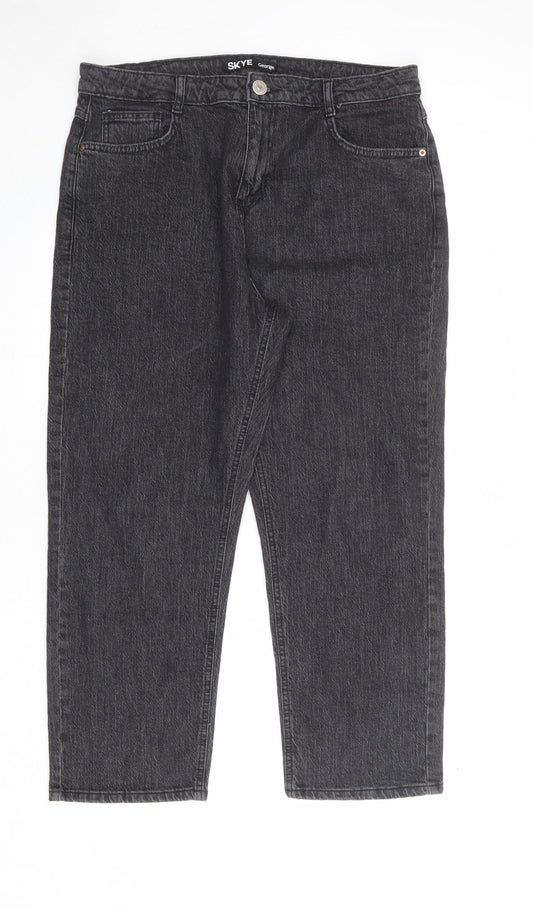 George Womens Grey Cotton Straight Jeans Size 16 Regular Zip