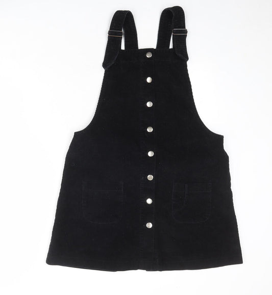 Cooperative Womens Black 100% Cotton Pinafore/Dungaree Dress Size M Square Neck Button - Pinafore