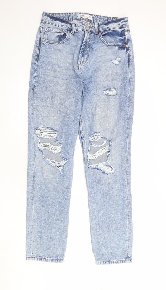 Denim & Co. Womens Blue Cotton Straight Jeans Size 10 Regular Zip