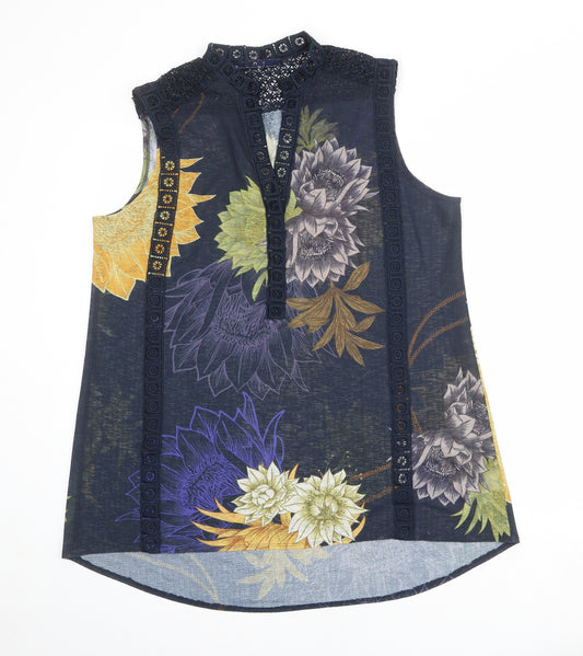 NEXT Womens Blue Floral Polyester Basic Tank Size 16 V-Neck - Lace Details