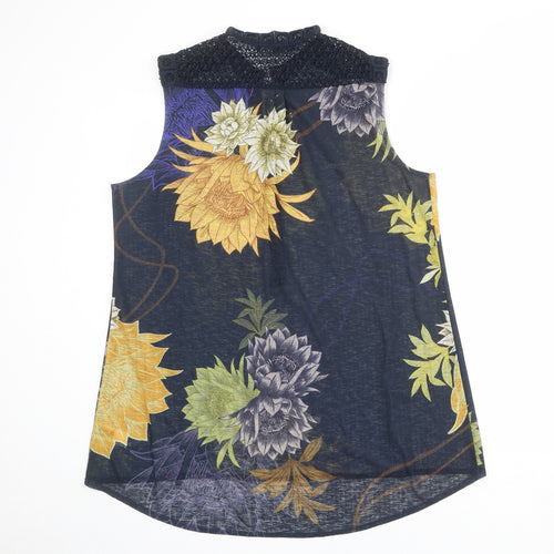 NEXT Womens Blue Floral Polyester Basic Tank Size 16 V-Neck - Lace Details