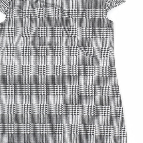 Dorothy Perkins Womens Grey Plaid Polyester A-Line Size 12 Round Neck Button - Flower Detail