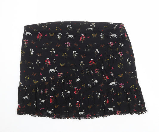 Oasis Womens Black Floral Polyamide Skater Skirt Size XL