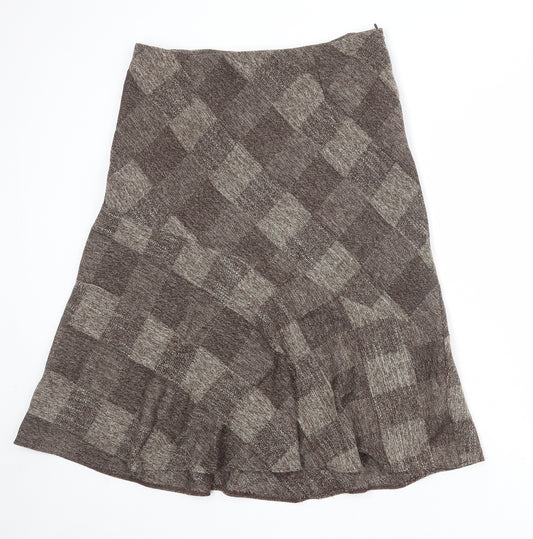 Bonmarché Womens Brown Check Polyester Swing Skirt Size 14 Zip
