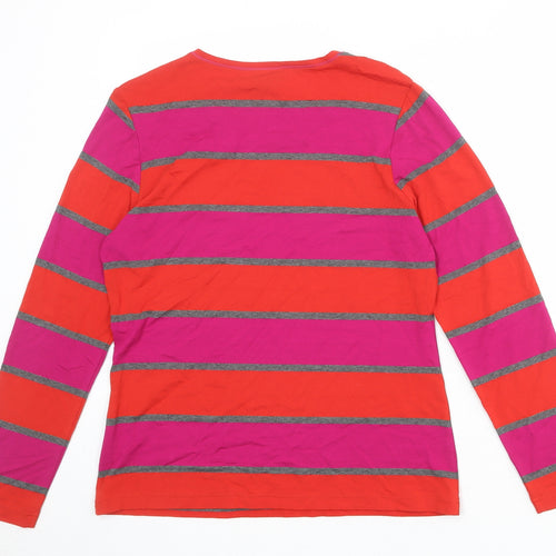 Lebek Womens Multicoloured Striped Polyester Basic T-Shirt Size 12 Round Neck