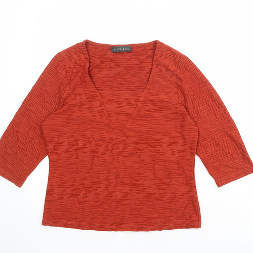 Alex & Co Womens Orange Geometric Polyamide Basic Blouse Size 12 V-Neck
