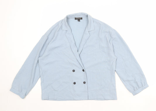 Topshop Womens Blue Polyester Basic Button-Up Size 8 Collared