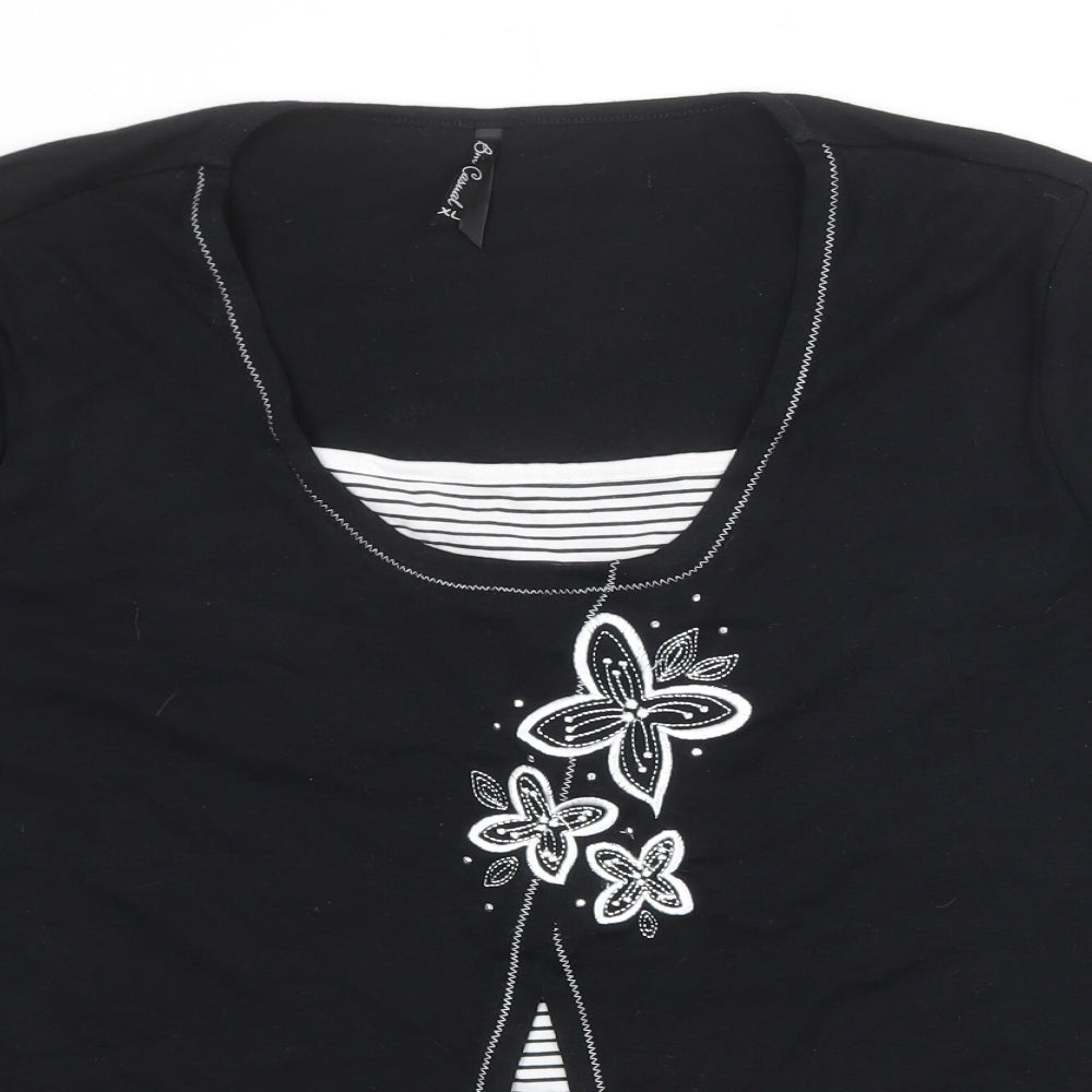 Bonmarché Womens Black Striped Polyester Basic Blouse Size XL Round Neck - Flowers