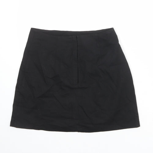 Monki Womens Black Polyester A-Line Skirt Size 10 Zip