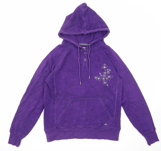 MANTARAY PRODUCTS Womens Purple Floral Cotton Pullover Hoodie Size 12 Button