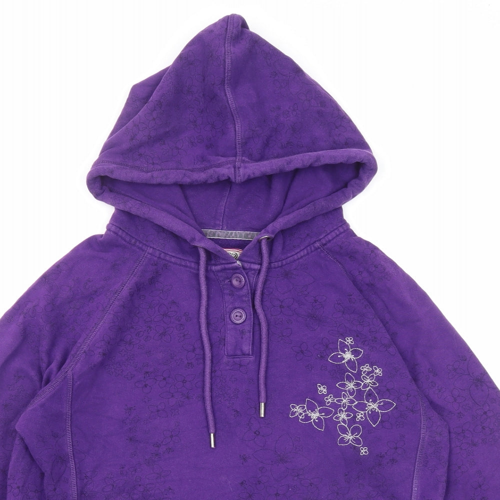 MANTARAY PRODUCTS Womens Purple Floral Cotton Pullover Hoodie Size 12 Button