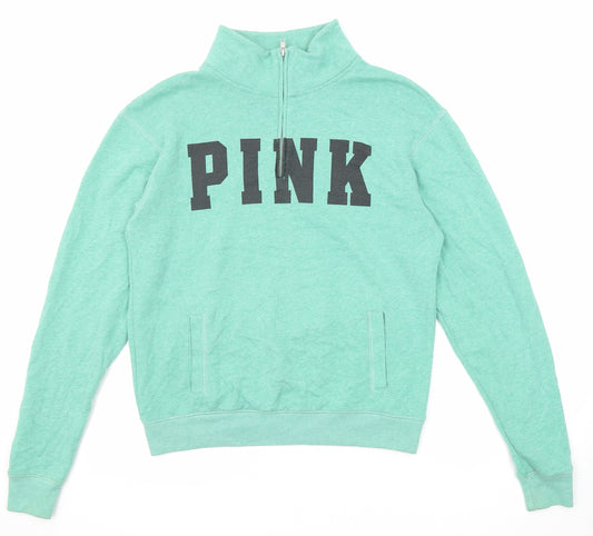 Victoria's Secret Womens Green Cotton Pullover Sweatshirt Size XS Zip - Pink