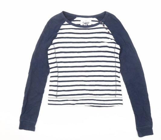 NEXT Womens Blue Striped Cotton Basic T-Shirt Size 6 Boat Neck