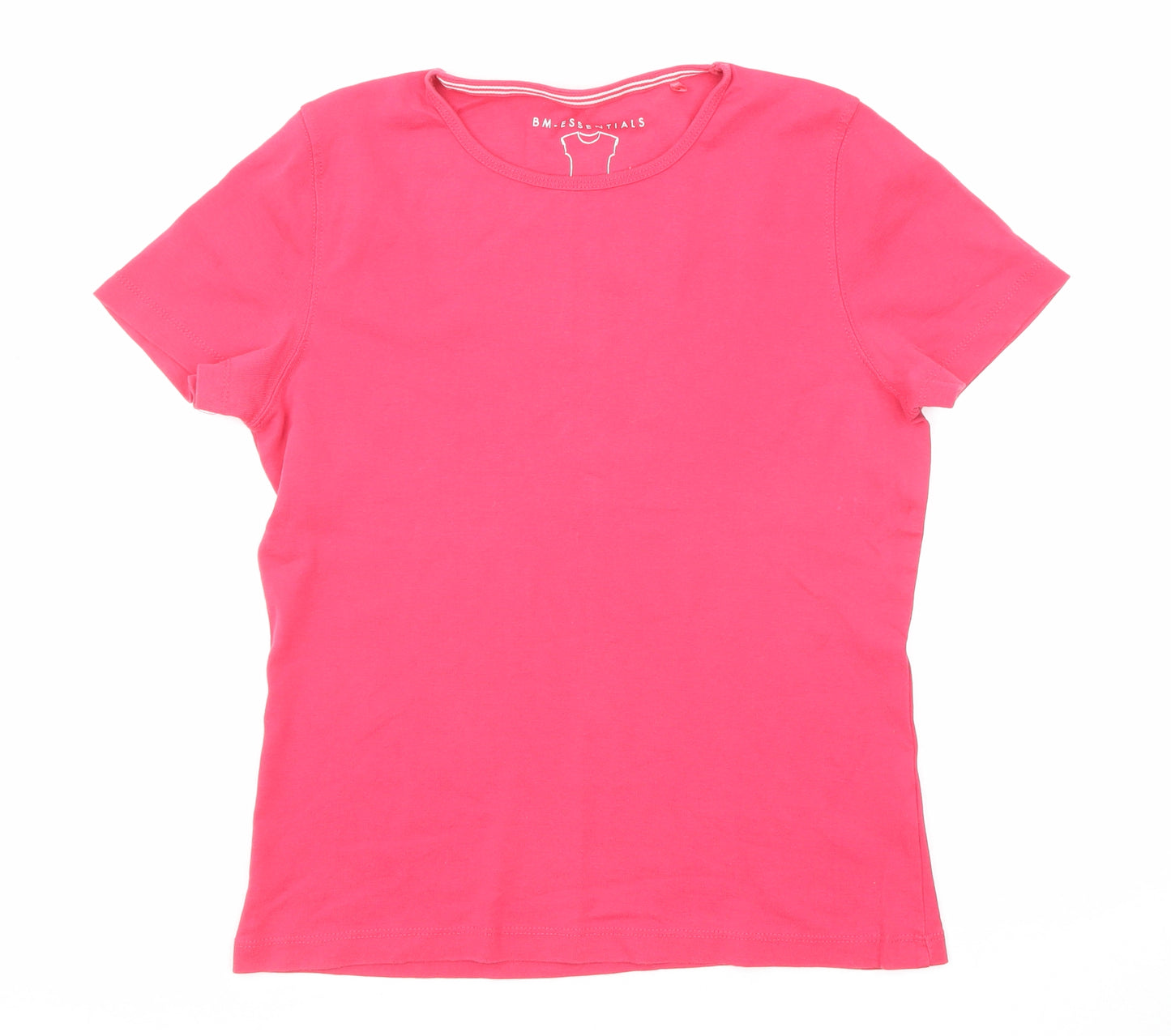 Bonmarché Womens Pink Cotton Basic T-Shirt Size S Round Neck