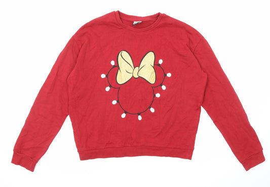 Disney Girls Red Cotton Pullover Sweatshirt Size 13-14 Years Pullover - Minnie Mouse