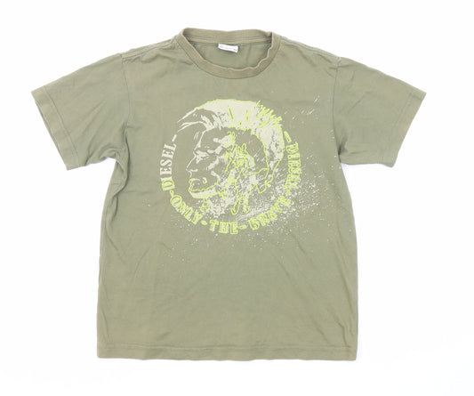 Diesel Boys Green Cotton Basic T-Shirt Size 8 Years Round Neck Pullover