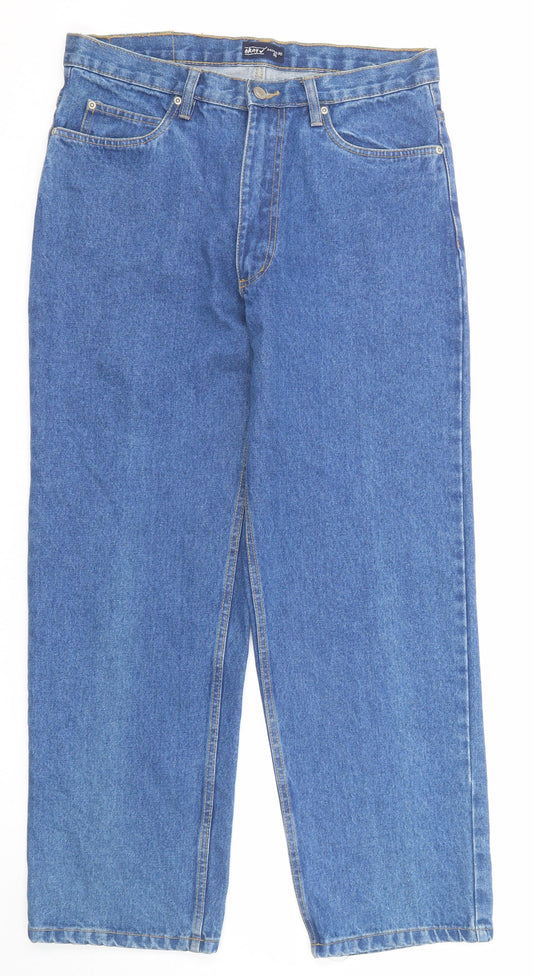 OKAY Mens Blue Cotton Straight Jeans Size 34 in Regular Zip