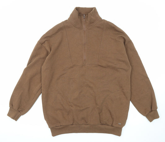 Pull&Bear Womens Brown Cotton Pullover Sweatshirt Size XS Zip