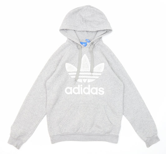 adidas Mens Grey Cotton Pullover Hoodie Size XS