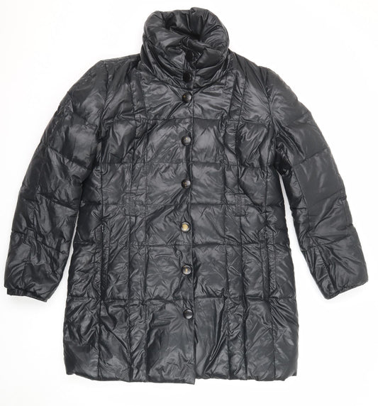 Jaeger Womens Black Quilted Coat Size L Snap
