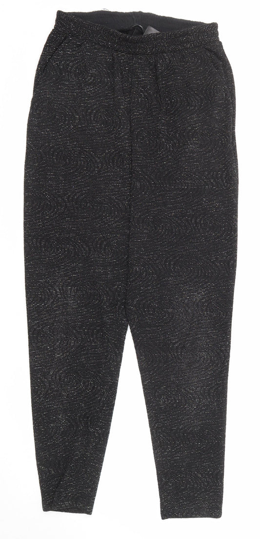 H&M Womens Black Geometric Polyester Carrot Trousers Size S Regular