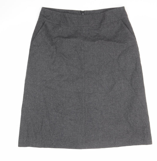 Laura Ashley Womens Grey Wool A-Line Skirt Size 14 Zip