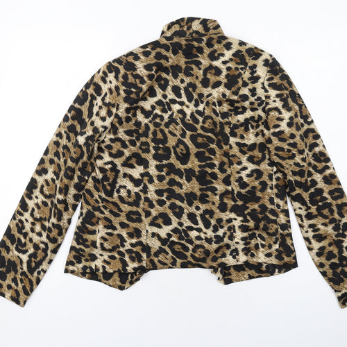 QED London Womens Brown Animal Print Jacket Blazer Size M - Leopard Print