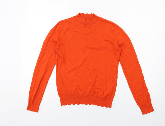 Oasis Womens Orange High Neck Cotton Pullover Jumper Size XS