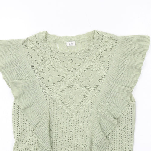 River Island Womens Green Round Neck Acrylic Pullover Jumper Size 10
