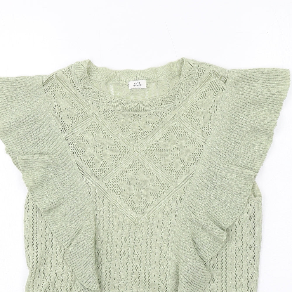 River Island Womens Green Round Neck Acrylic Pullover Jumper Size 10
