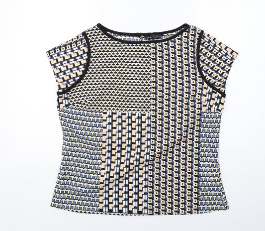 Dorothy Perkins Womens Multicoloured Geometric Polyester Basic T-Shirt Size 16 Round Neck