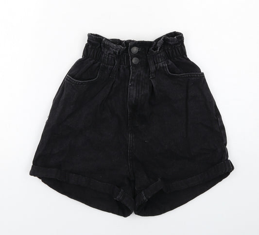 New Look Womens Black Cotton Paperbag Shorts Size 8 Regular Zip