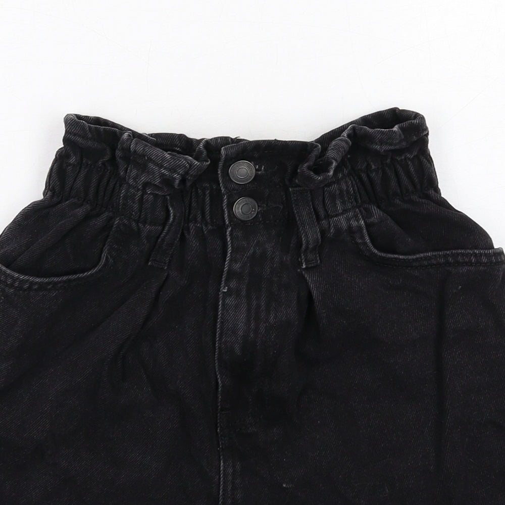 New Look Womens Black Cotton Paperbag Shorts Size 8 Regular Zip