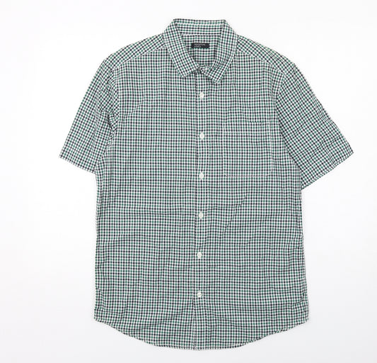 M&Co Mens Green Plaid Cotton Button-Up Size S Collared Button