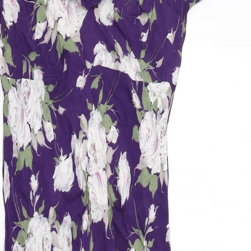 Richards Womens Purple Floral Viscose A-Line Size 8 Round Neck Pullover