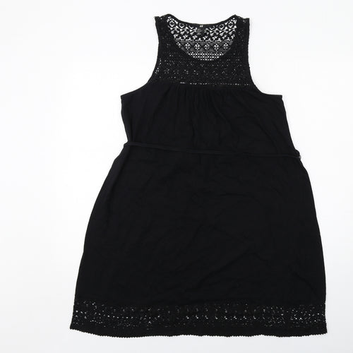 H&M Womens Black Cotton Tank Dress Size M Round Neck Pullover - Lace Details