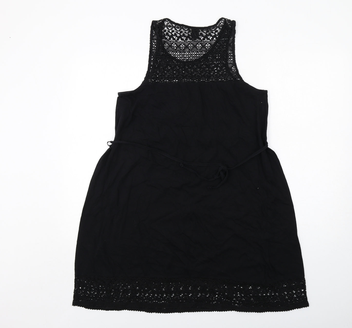 H&M Womens Black Cotton Tank Dress Size M Round Neck Pullover - Lace Details